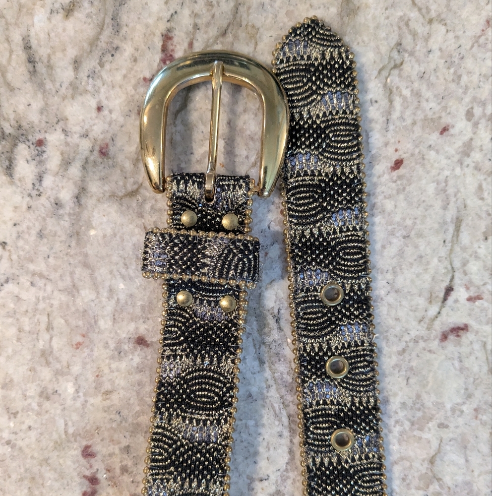 Metallic Elite Black Sparkle Gold Tone Buckle Glitter Belt Women's Size Medium